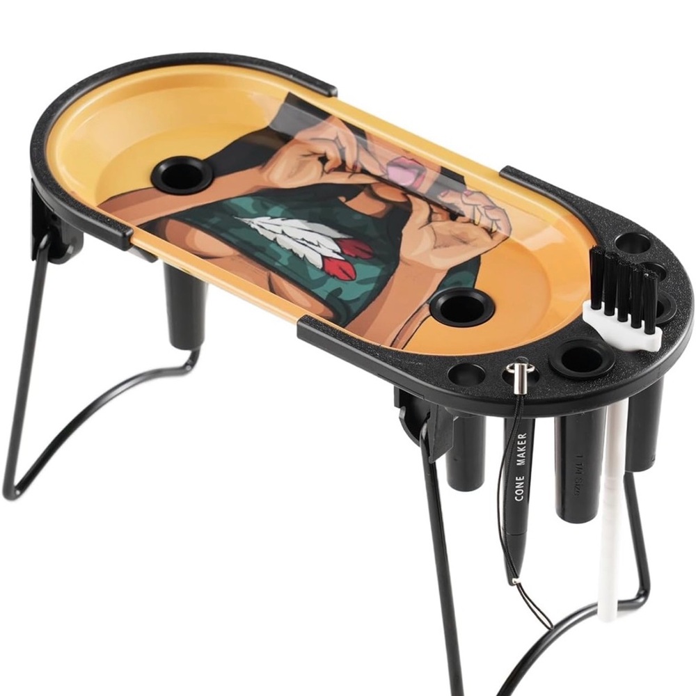 Metal standing rolling tray with accessories